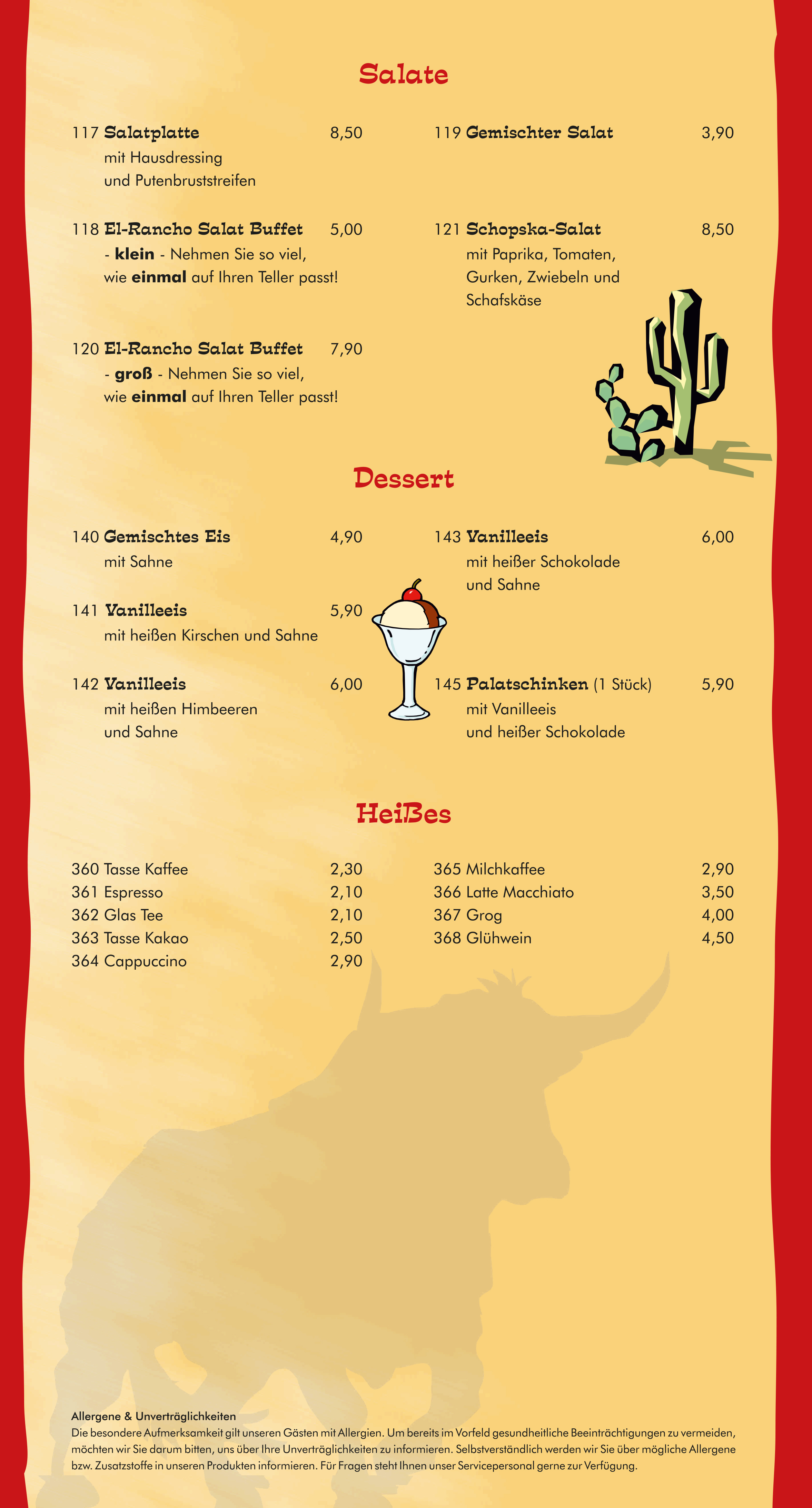 Seite 6 von 6 der Speisekarte vom El-Rancho Steakhouse in Bochum